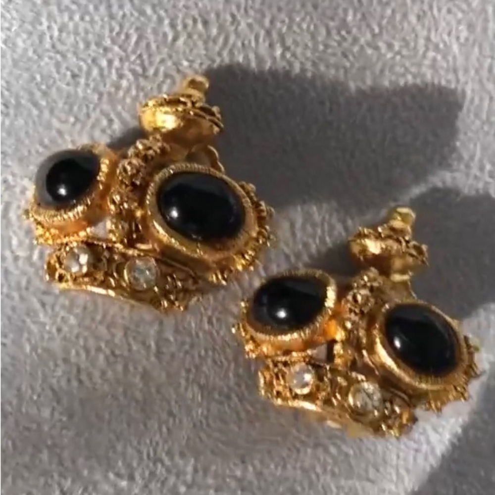 R.J. GRAZIANO Gold-Toned Earrings With Black Stones and Rhinestones